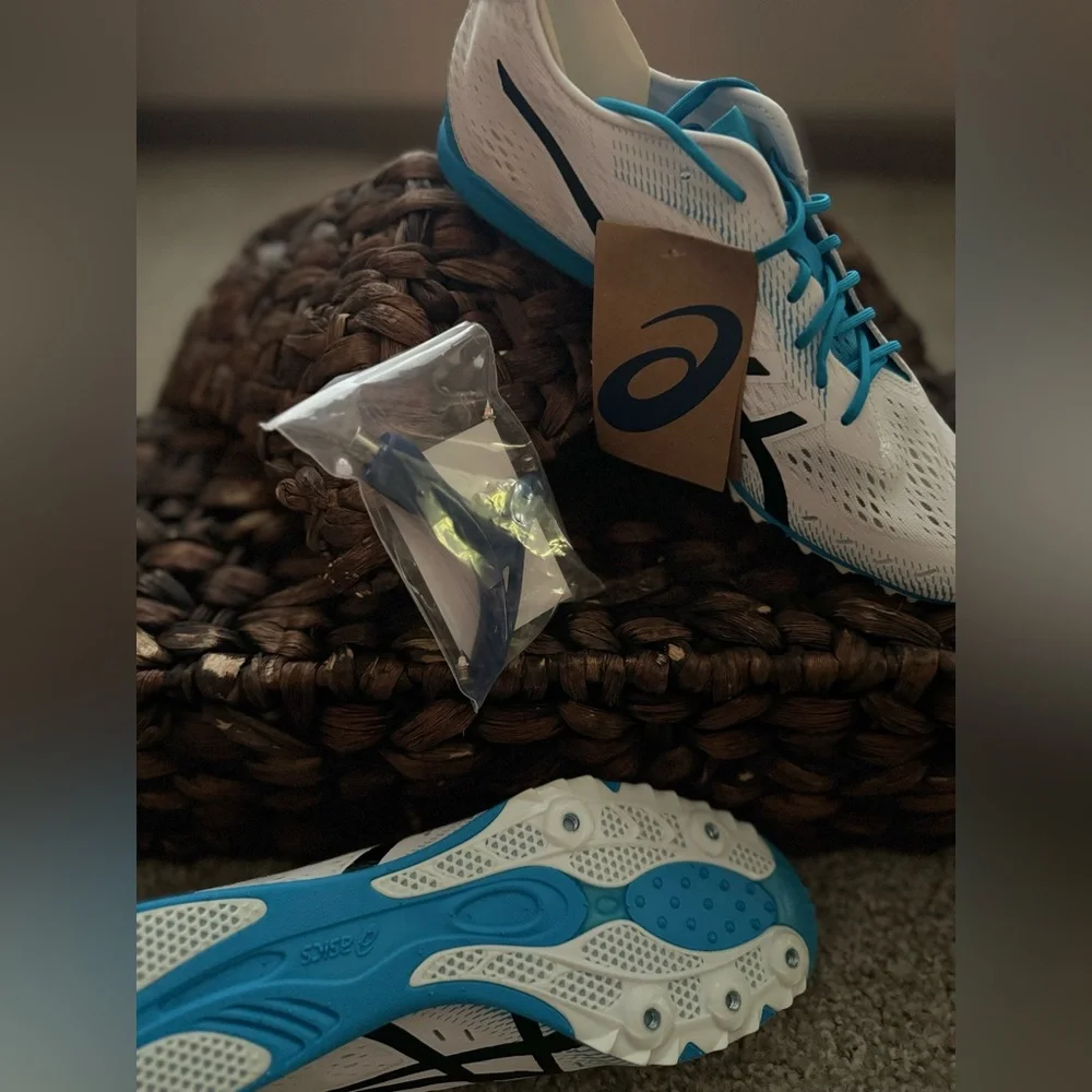 ASICS Men's Track Shoes White and Blue Unisex / GUN LAP 2 / Size 10